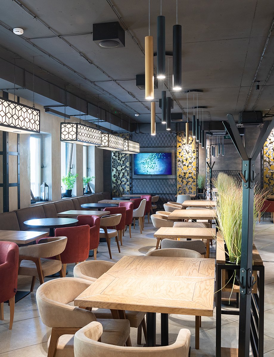 Abstract interior of modern urban restaurant